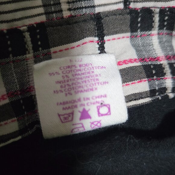 Y2K Button Up Blouse Top Size L Black White Plaid Short Sleeve Stretch Tie Back - Picture 9 of 9